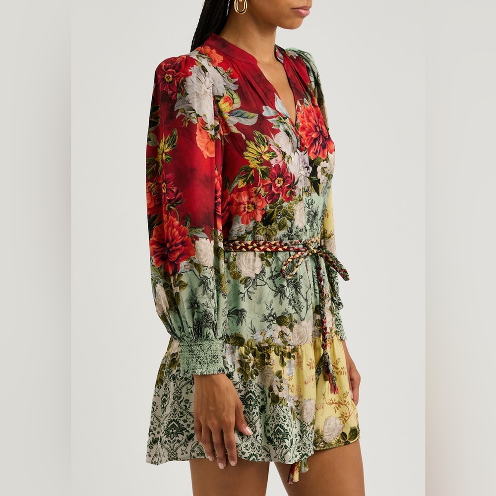 Alice + Olivia Antonette Floral-print Belted Mini Dress Button Front  Sz: 10